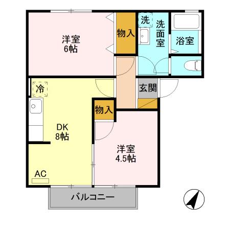 メゾンタムラC(2DK/1階)の間取り写真
