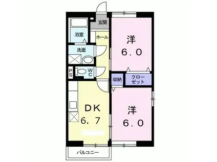 アムール(2DK/2階)の間取り写真