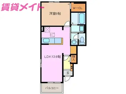 クレアール鈴鹿B(1LDK/1階)の間取り写真