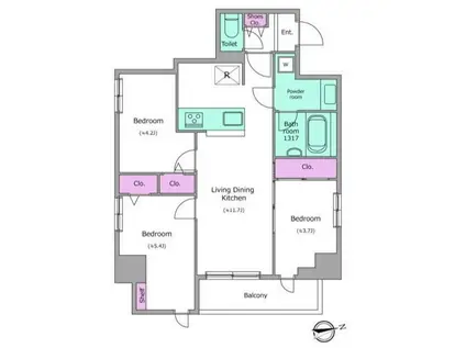 ドゥーエ日暮里III(3LDK/4階)の間取り写真