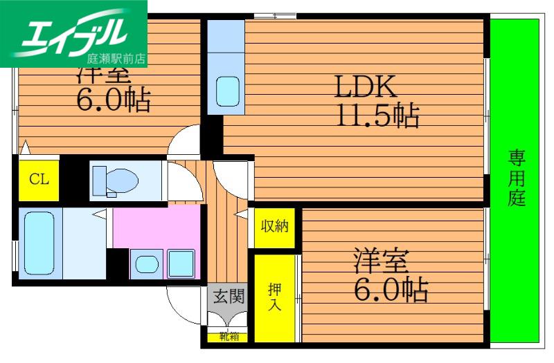 ヴィラアフェクションB棟(2LDK/1階)の間取り写真