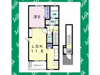 コリーヌ三崎(1LDK/2階)の間取り写真