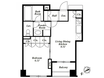 KDXレジデンス高輪(1LDK/3階)の間取り写真