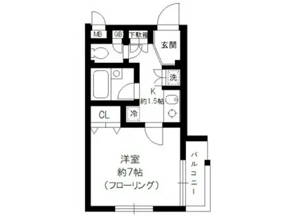 TWIN CORE ウエスト(1K/1階)の間取り写真