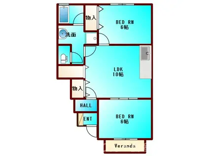 ハーブメゾン千代ヶ丸(2LDK/1階)の間取り写真