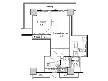 パシフィックロイヤルコートみなとみらいオーシャンタワー(1LDK/13階)の間取り写真