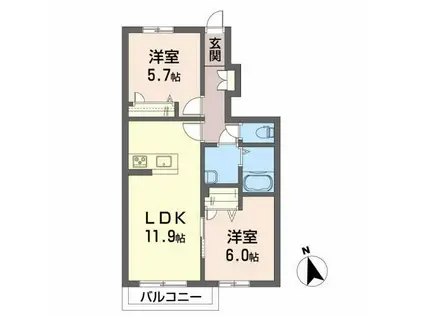 シャーメゾンせきのした(2LDK/1階)の間取り写真