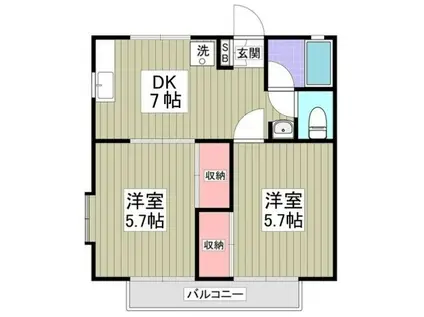 コーポ中島(2DK/1階)の間取り写真