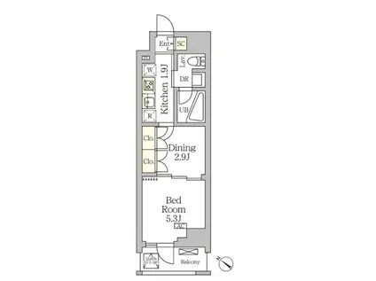 アジールコート松濤(1DK/8階)の間取り写真