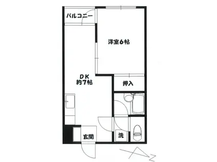 ユタカハイツ(1DK/2階)の間取り写真