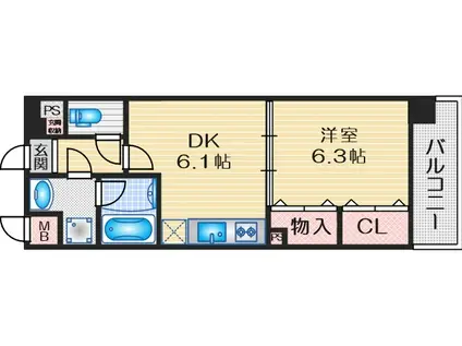ベロクオーレ三国(1DK/3階)の間取り写真