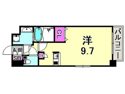 エイペックス神戸みなと元町COASTLINE(1K/9階)の間取り写真