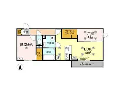 クランツ古川西B棟(2LDK/3階)の間取り写真