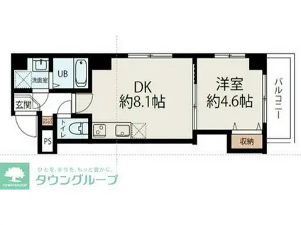 コネクトパークヒルズ神明町(1DK/4階)の間取り写真