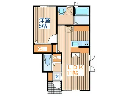 ＪＲ東北本線 東仙台駅 徒歩18分 2階建 築8年(1LDK/1階)の間取り写真