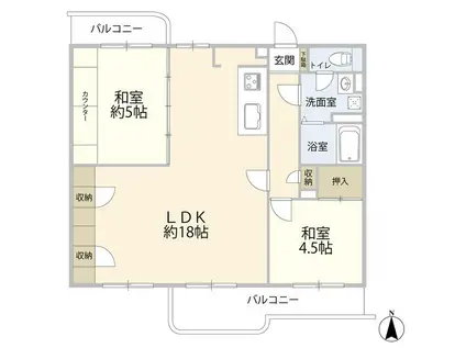 稲毛高浜北27号棟(2LDK/5階)の間取り写真