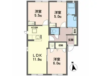 メゾンドソレイユ2番館(3LDK/1階)の間取り写真