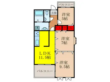 フロレアールくれは(3LDK/3階)の間取り写真