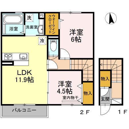 LA・MAISONB(2LDK/2階)の間取り写真