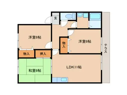 パセオリバーサイド(3LDK/1階)の間取り写真