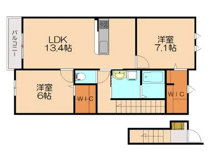 ハピネス南里B(2LDK/2階)の間取り写真