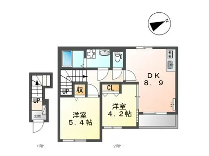 ＪＲ横浜線 淵野辺駅 バス乗車時間：14分 最寄りバス停で下車 徒歩6分 2階建 築4年(2DK/2階)の間取り写真