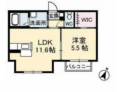 シャーメゾンヤナイ C(1LDK/2階)の間取り写真