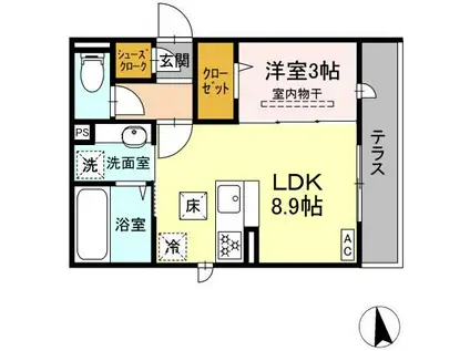 GRAND D-ROOM 島内新橋(1LDK/1階)の間取り写真