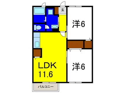 ハレクラニII(2LDK/2階)の間取り写真