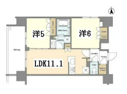 GEO ENT上野稲荷町(2LDK/14階)の間取り写真