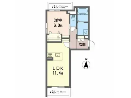 グランシャリオ小坂II(1LDK/3階)の間取り写真