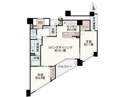 サーパス明石太寺(2LDK/7階)の間取り写真