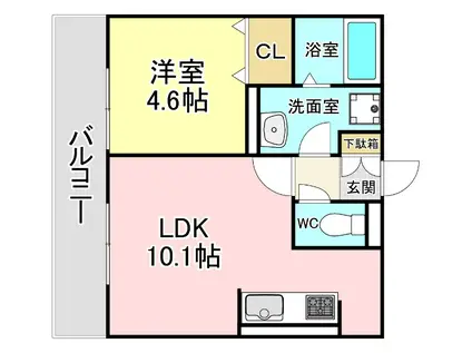 GLANDSOLEIL小倉北(1LDK/1階)の間取り写真