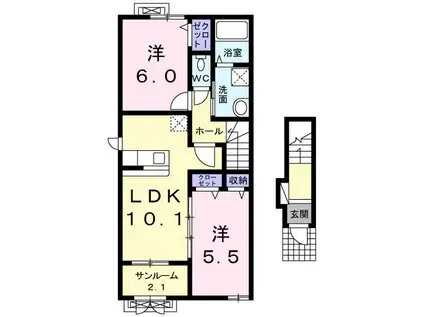 サン・ヤスダIIIB(2LDK/2階)の間取り写真