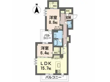 ハイグランド覚王山(2LDK/2階)の間取り写真