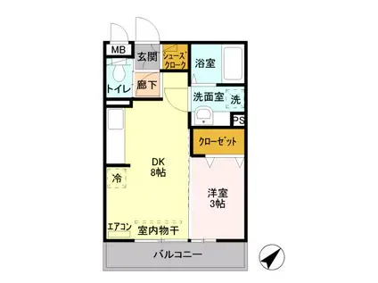 サンボナール新前橋(1LDK/2階)の間取り写真