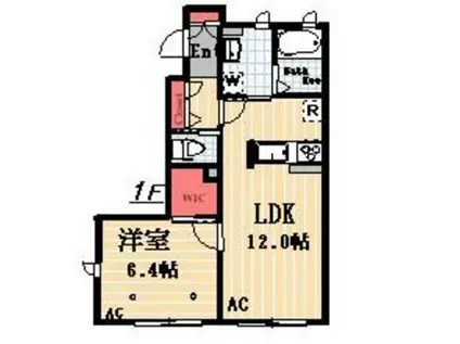 我楽 B棟(1LDK/1階)の間取り写真