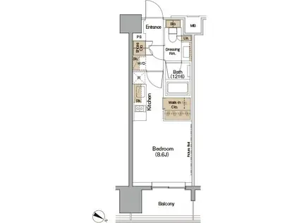 ザ・パークハビオ目黒(ワンルーム/13階)の間取り写真