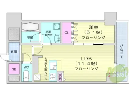IS二十人町(1LDK/10階)の間取り写真