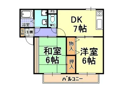 ハイカムール芦屋(2DK/1階)の間取り写真