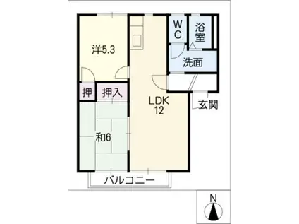 パピヨンKTO A(2LDK/1階)の間取り写真