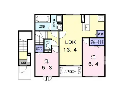 カンファタブルKI(2LDK/2階)の間取り写真