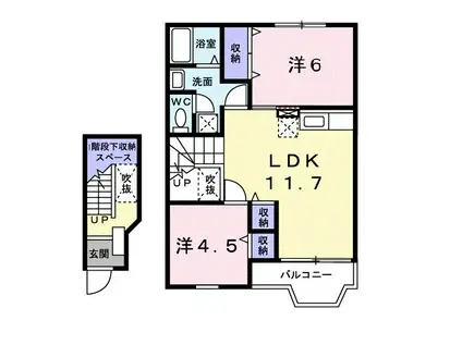 プレーヌミヤモト(2LDK/2階)の間取り写真