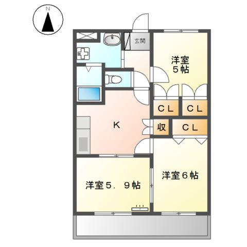 デュオプルーリオン(3K/3階)の間取り写真