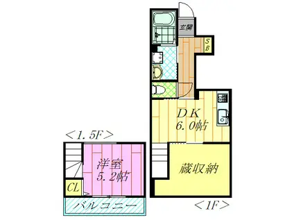 プラシード・U(1DK/1階)の間取り写真