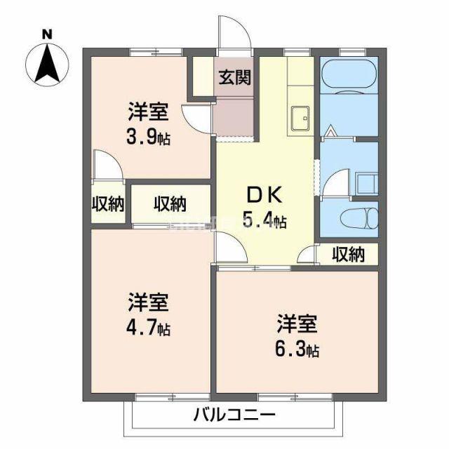 サンシティ大石B(3DK/2階)の間取り写真