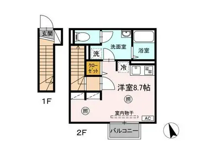 D-ROOMけやき(ワンルーム/2階)の間取り写真