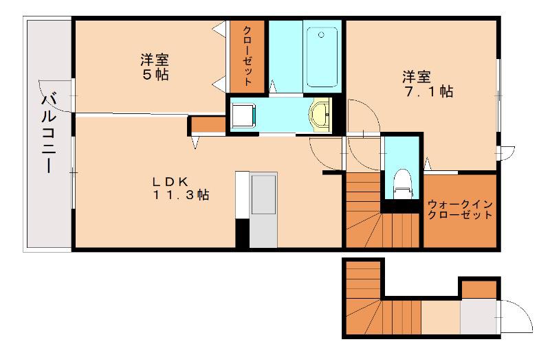 D-ROOMあけぼの(2LDK/2階)の間取り写真