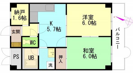 セントラルリバー祇園(2SK/6階)の間取り写真