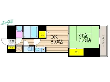 朝日プラザ岡山サウスフロント(1DK/8階)の間取り写真